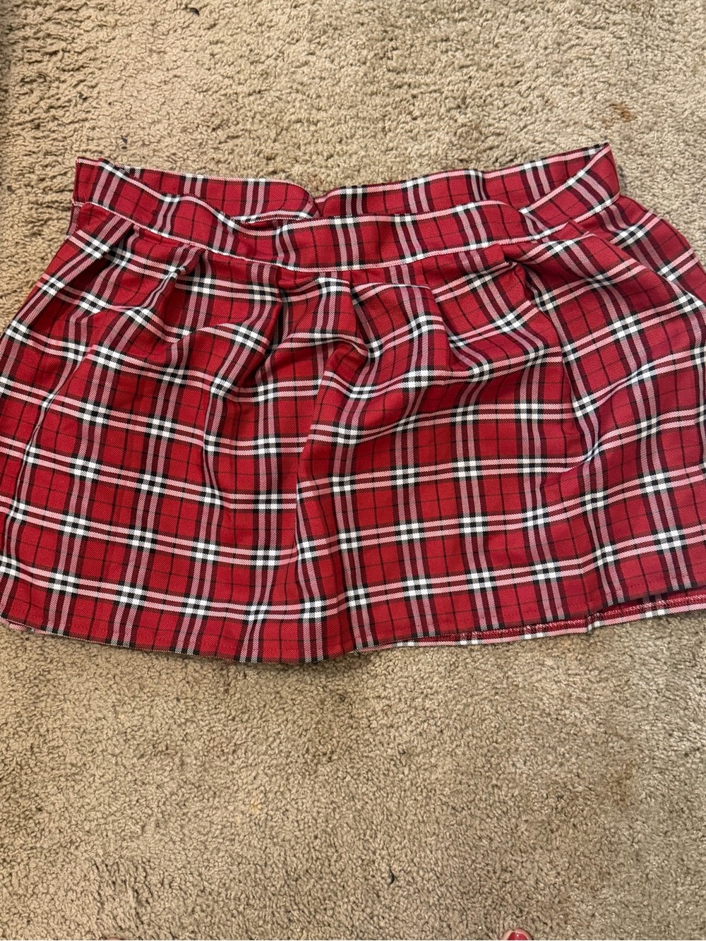 Spirit Red Black White Plaid Pleated Mini Skirt
